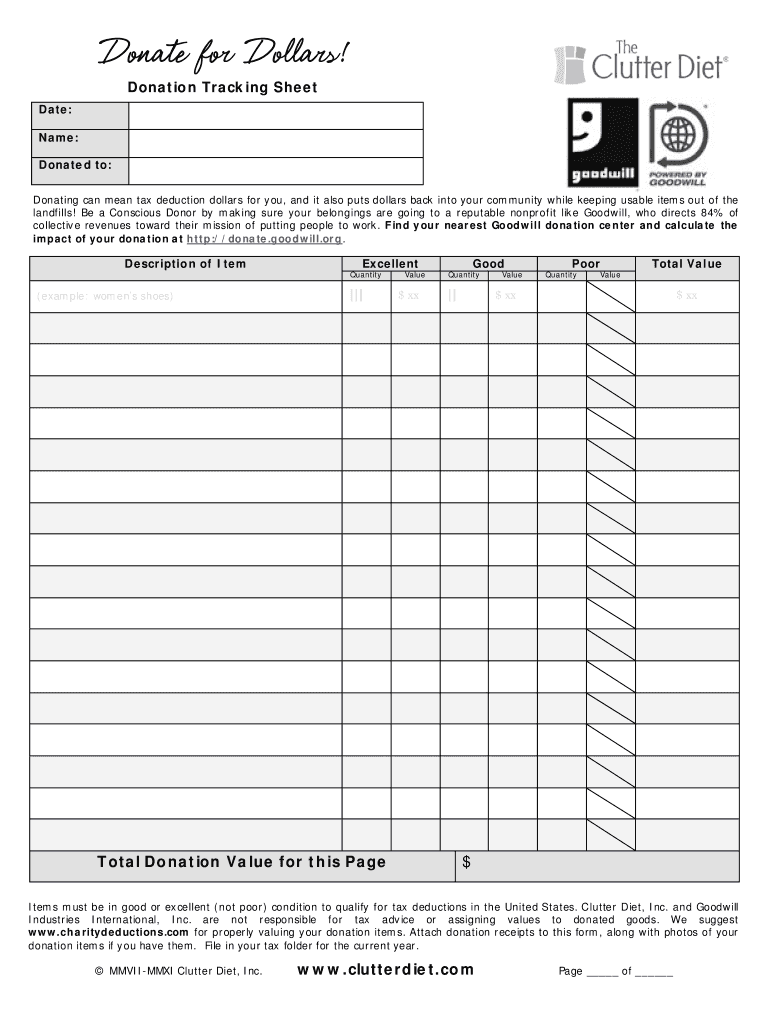 Blank Printable Goodwill Donation Form Fill Out And Sign Printable 