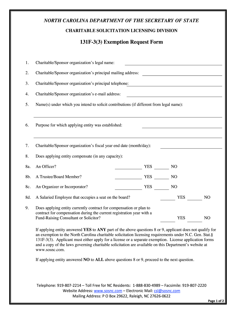 Nc 131f 3 Exemptions  Form