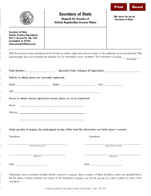 Request Transfer Plates  Form