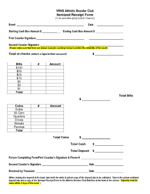 Sample Itemized Receipt Form Vista Ridge Athletic Booster Club