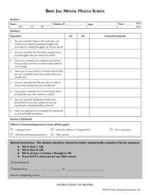 Brief Jail Mental Health Screen  Form