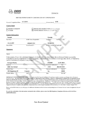 Dui Certificate of Completion  Form