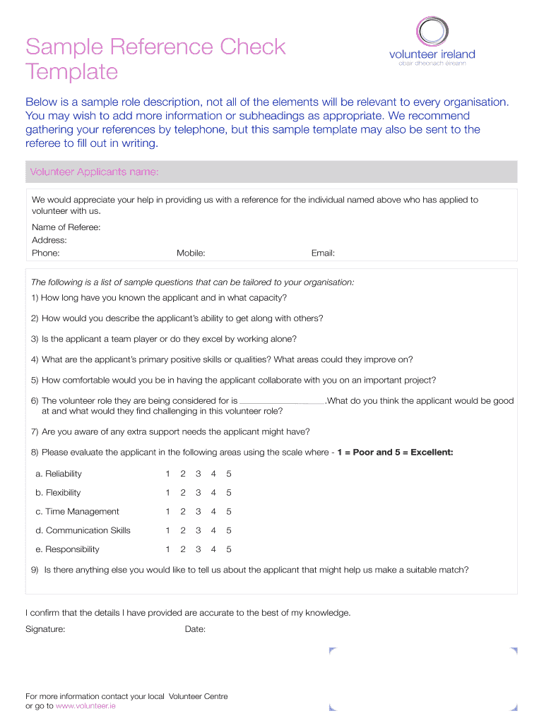Reference Check Template  Form