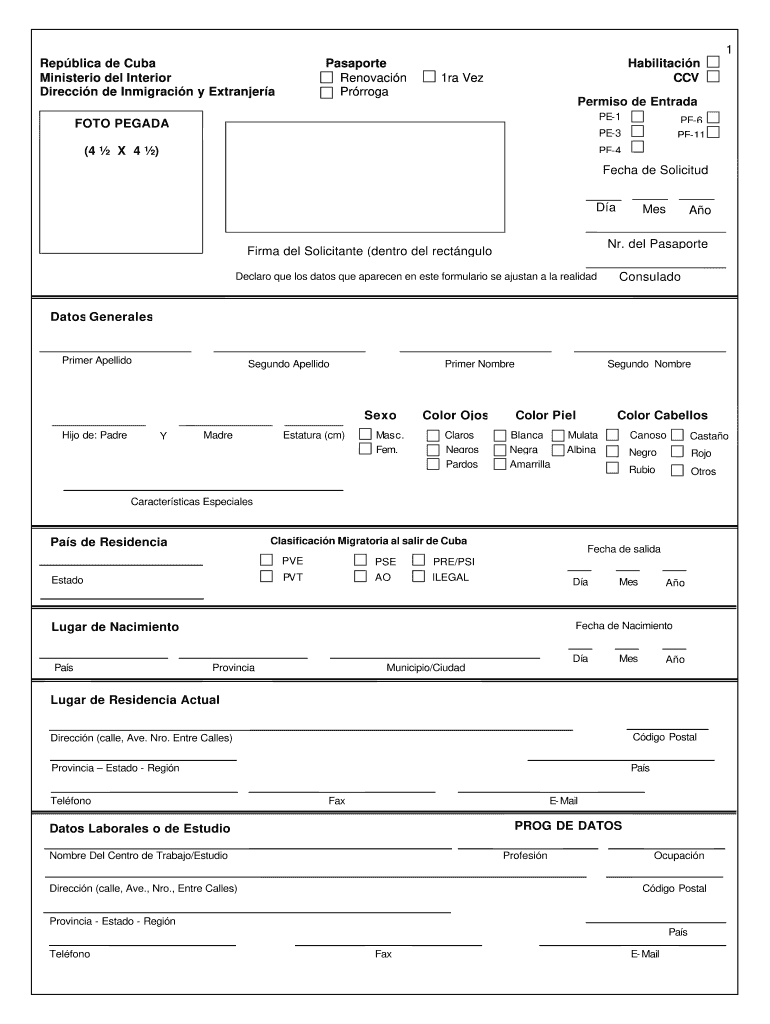 Cuban Passport Renewal Form