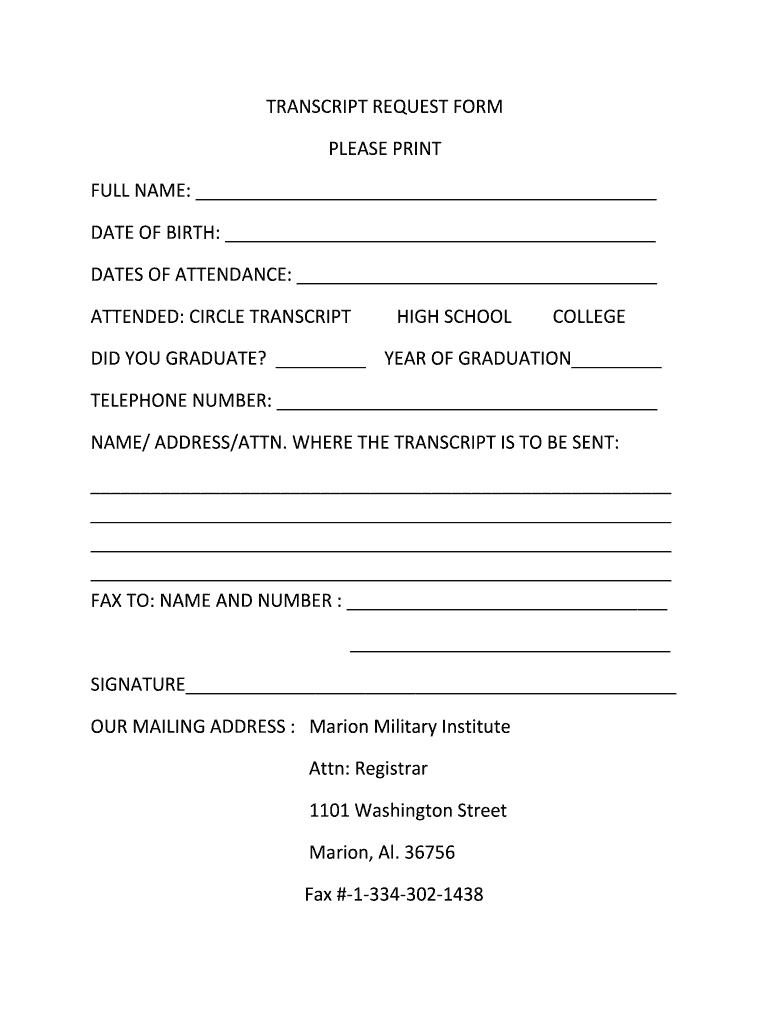 Marion Military Institute Transcript Request  Form