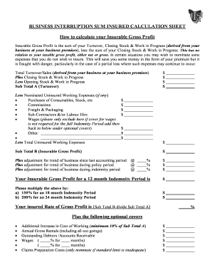 Business Interruption Calculation Sheet  Form