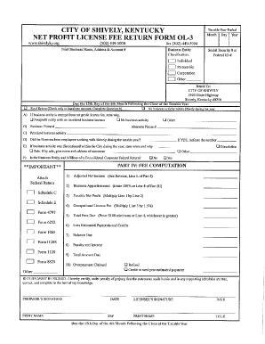 NET PROFIT LICENSE FEE RETURN FORM OL 3 Om 3y Ear