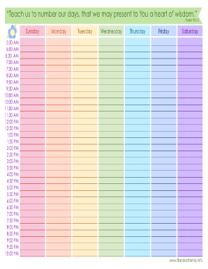 Daily Hourly Schedule Template  Form