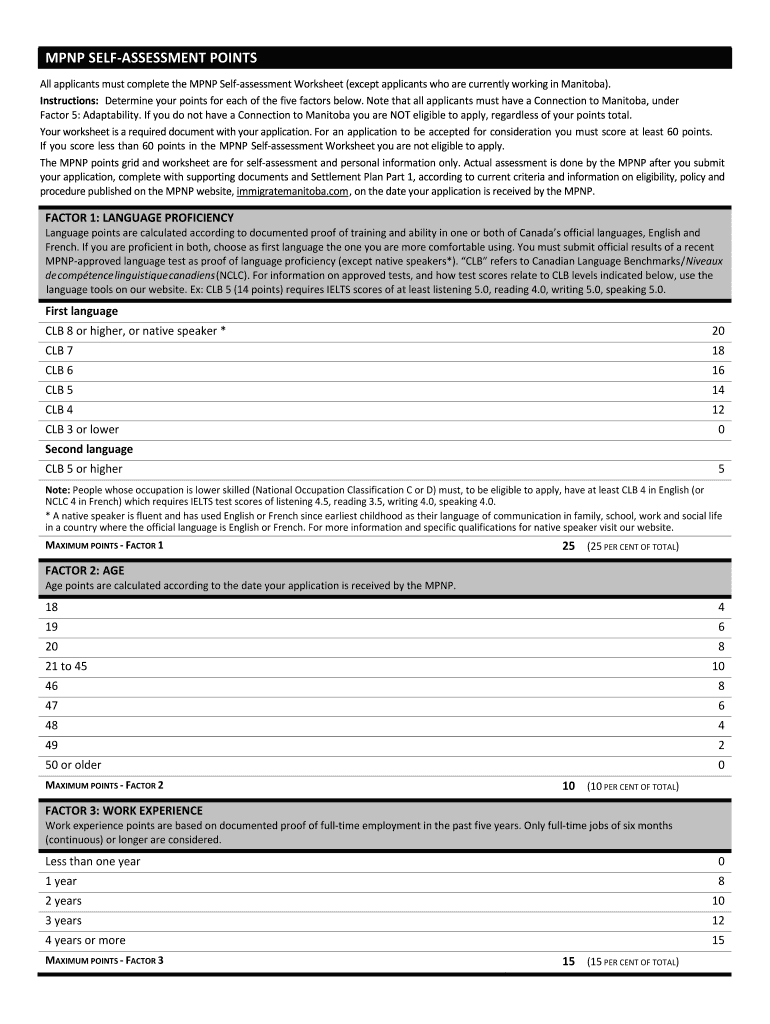 Mpnp Self Assessment Worksheet  Form