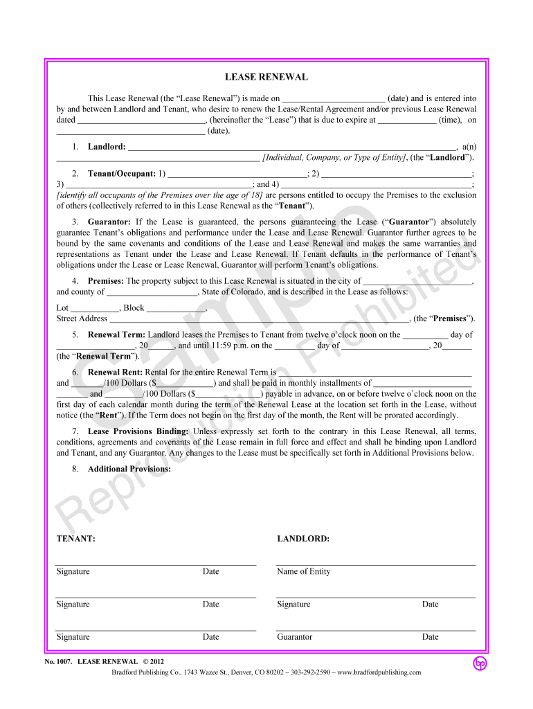 Bradford Publishing Residential Lease  Form