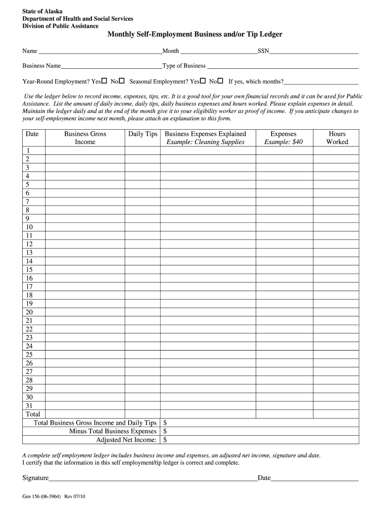 Self Employment Ledger 2010 2023 Form Fill Out And Sign Printable PDF 