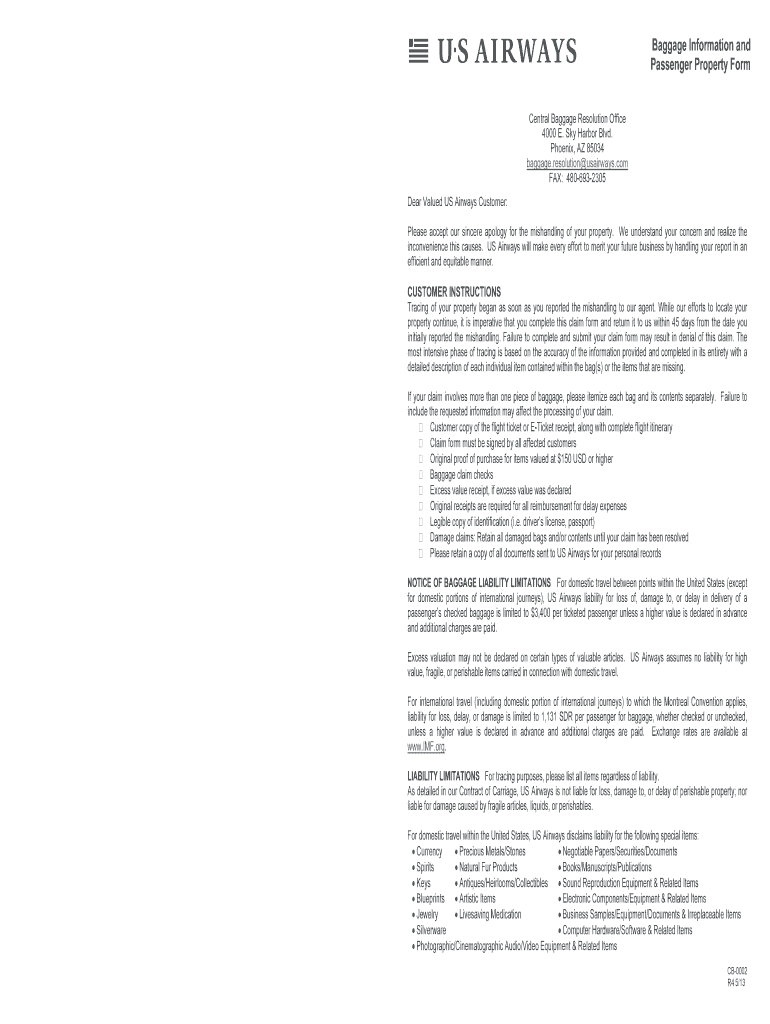  British Airways Lost Baggage Claim Form 2013-2024