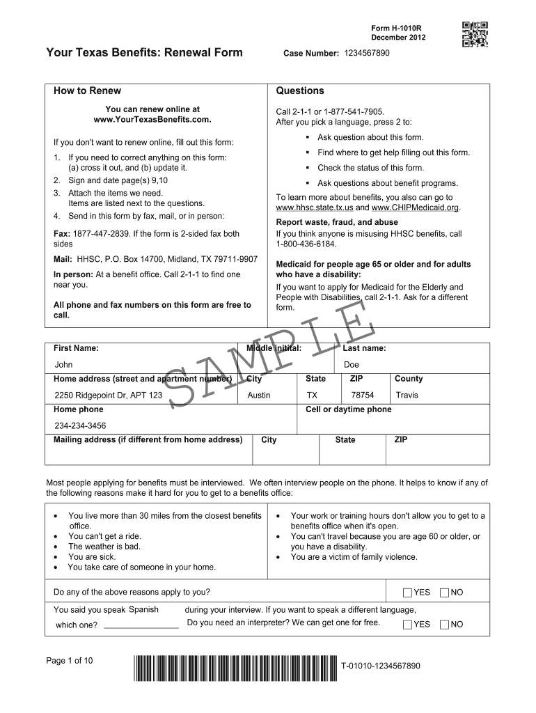Get and Sign My Texas Benefits 2010-2022 Form