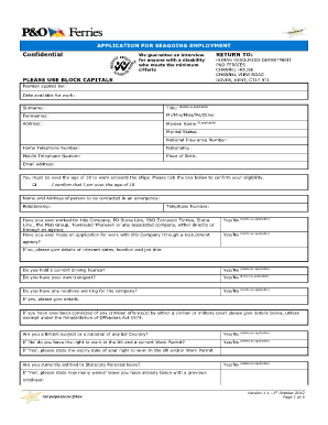 P O Ferries Job Application Form