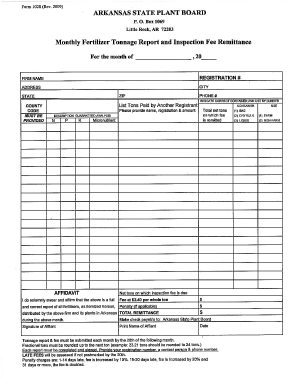 Fertilizer Tonnage Report Arkansas State Plant Board Plantboard Arkansas  Form