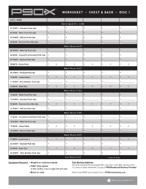 P90x Legs and Back Worksheet PDF  Form