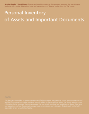 Personal Inventory of Assets and Important Documents Desjardins  Form
