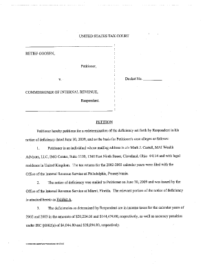 Tax Court Petition Sample  Form