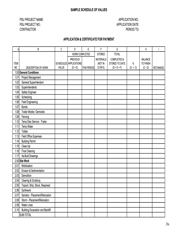Schedule of Values Template  Form