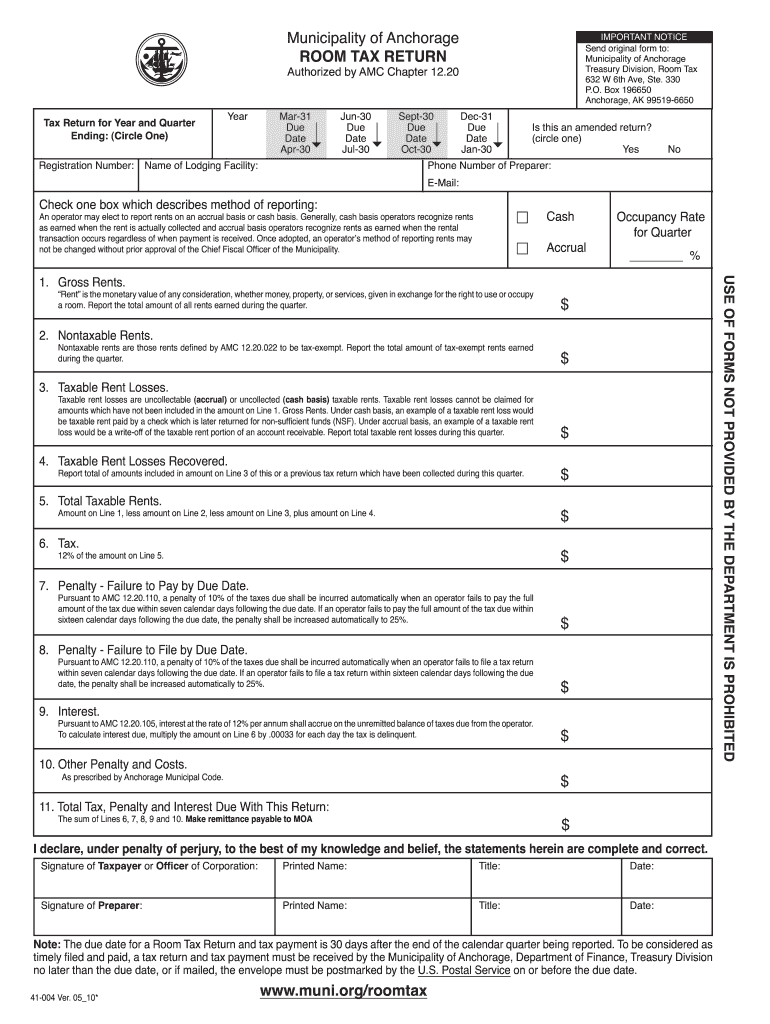  Tax Return Form  Municipality of Anchorage  Muni 2010