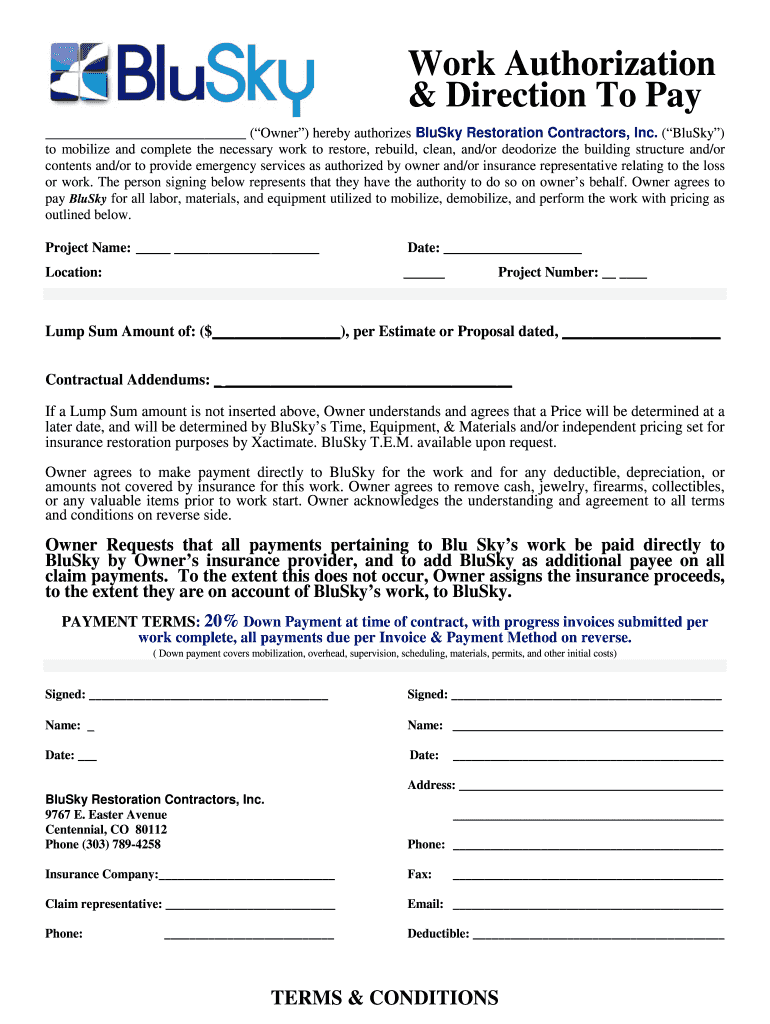 Work Authorization Form Contractor