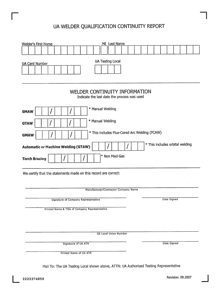 Get and Sign Weld Continuity 2007-2022 Form