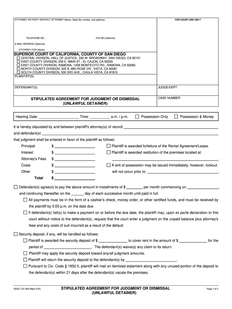 Stipulated Agreement  Form