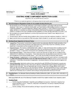 EXISTING HOME COMPONENT INSPECTION GUIDE USDA Rural Rurdev Usda  Form
