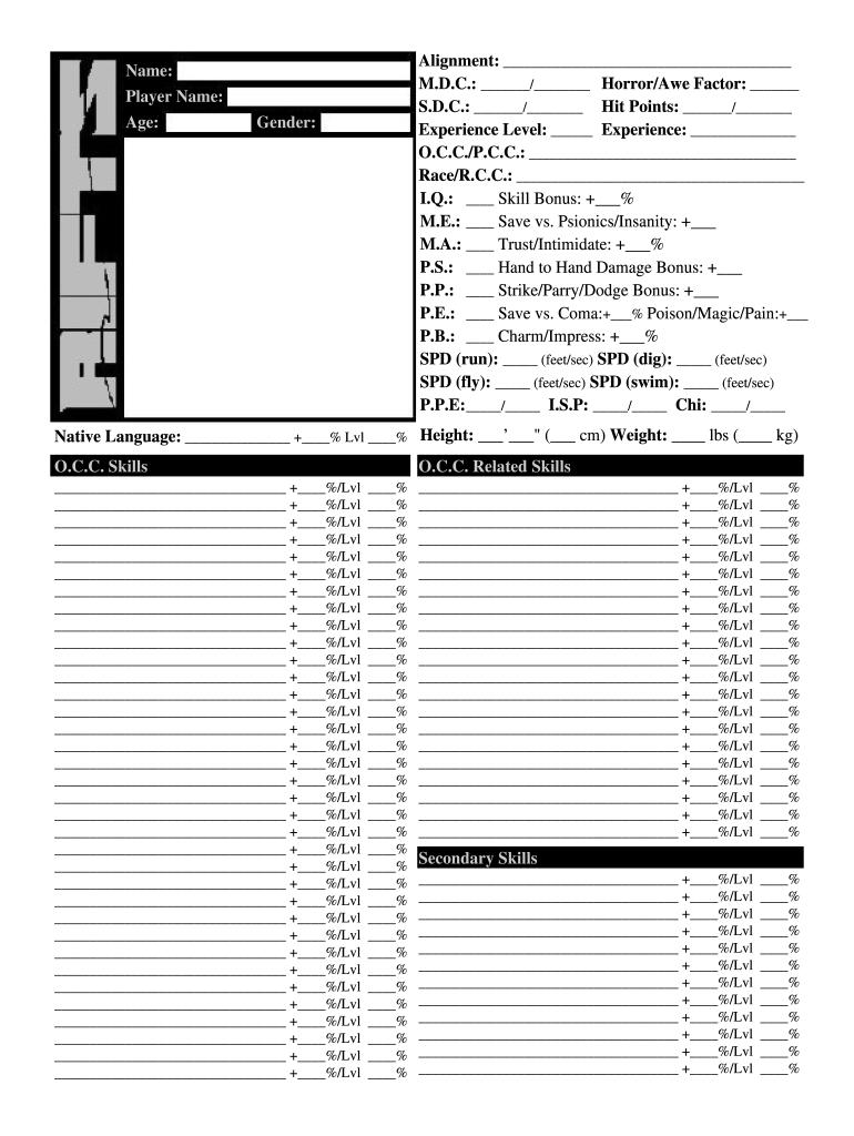 Rifts Character Sheet  Form