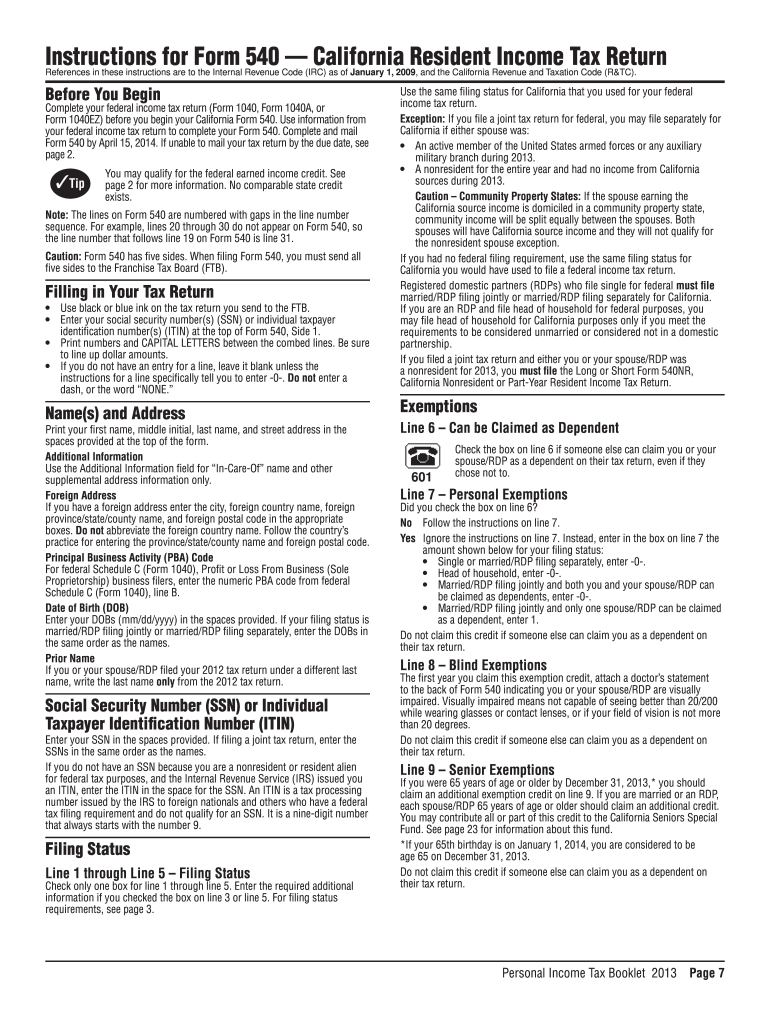  Instructions for Form 540540A California Franchise Tax Board Ftb Ca 2018