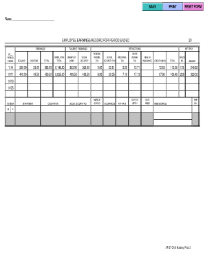 Employee Earnings Record Template  Form