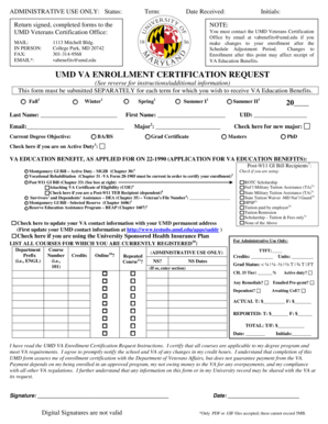 Umd Va Enrollment Certification Request  Form