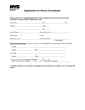 PARENT COORDINATOR APPLICATION Schools Nyc  Form