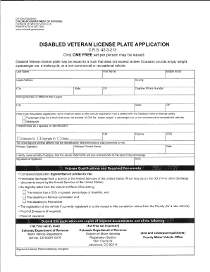 Disabled Veteran License Plate Application Colorado Gov  Form