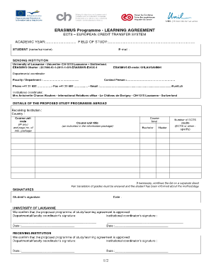 Learning Agreement Erasmus  Form