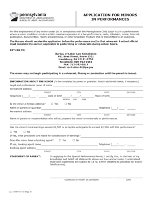 LLC 12, Application for Minors in Performances Portal State Pa Us