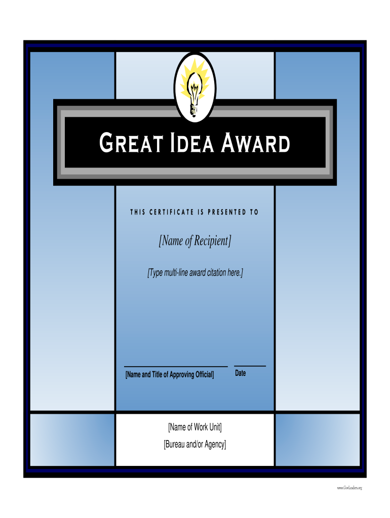 Idea Award Certificate  Form