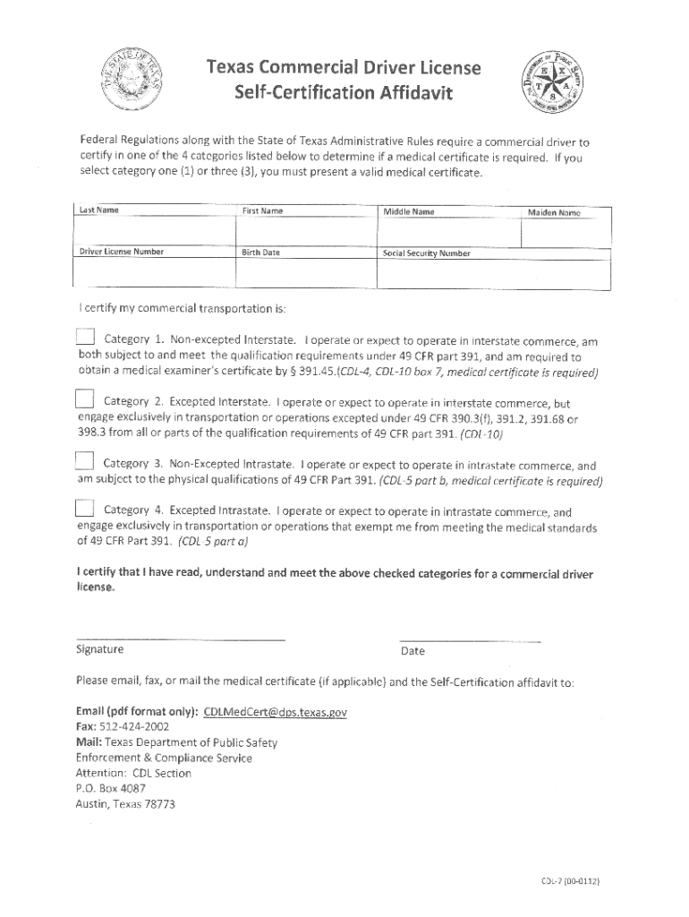 CDL 7 Texas Department of Public Safety  Form