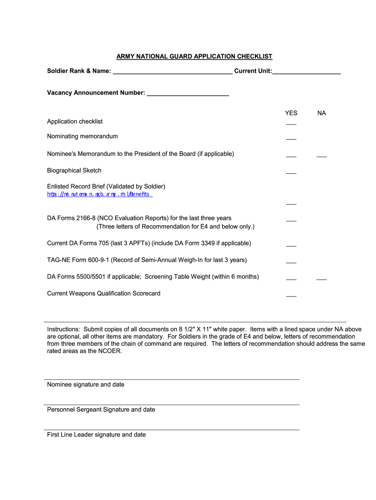 Traditional NCO Vacancy Application  Nebraska National Guard  Ne Ng  Form