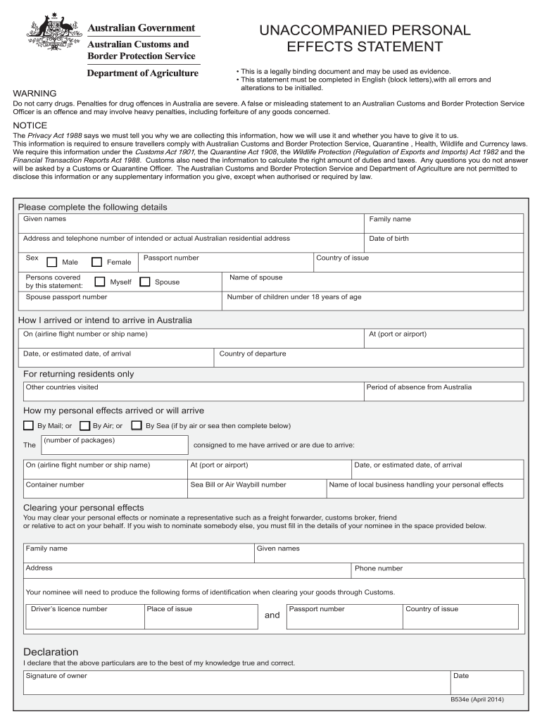  Effects Statement  Form 2014