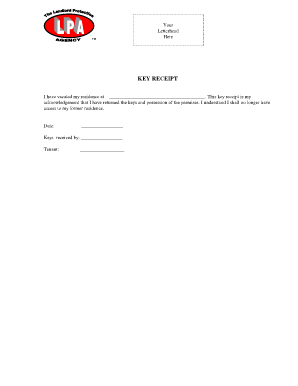 Tenant Key Receipt Acknowledgement Form
