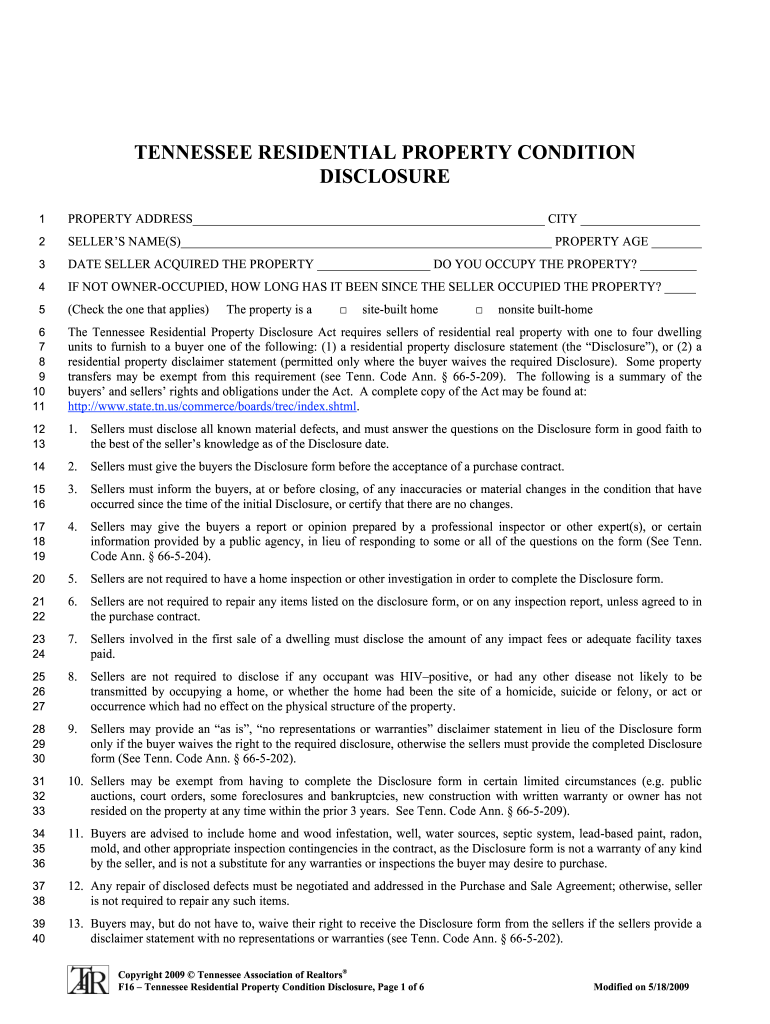 Property Condition Disclosure Statement  Form