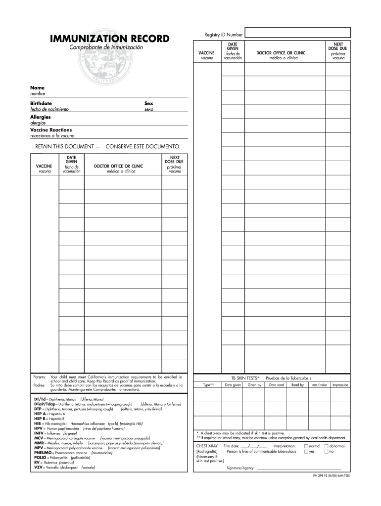Immunization Records California Fill Out and Sign Printable PDF