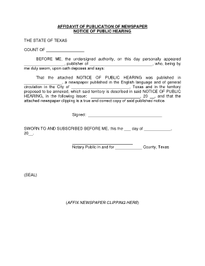 Publishers Affidavit Texas  Form