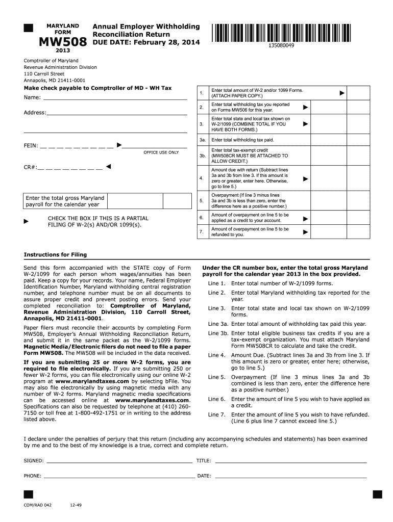  Form MW508 the Comptroller of Maryland 2020