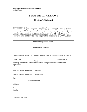 Staff Health Report  Form