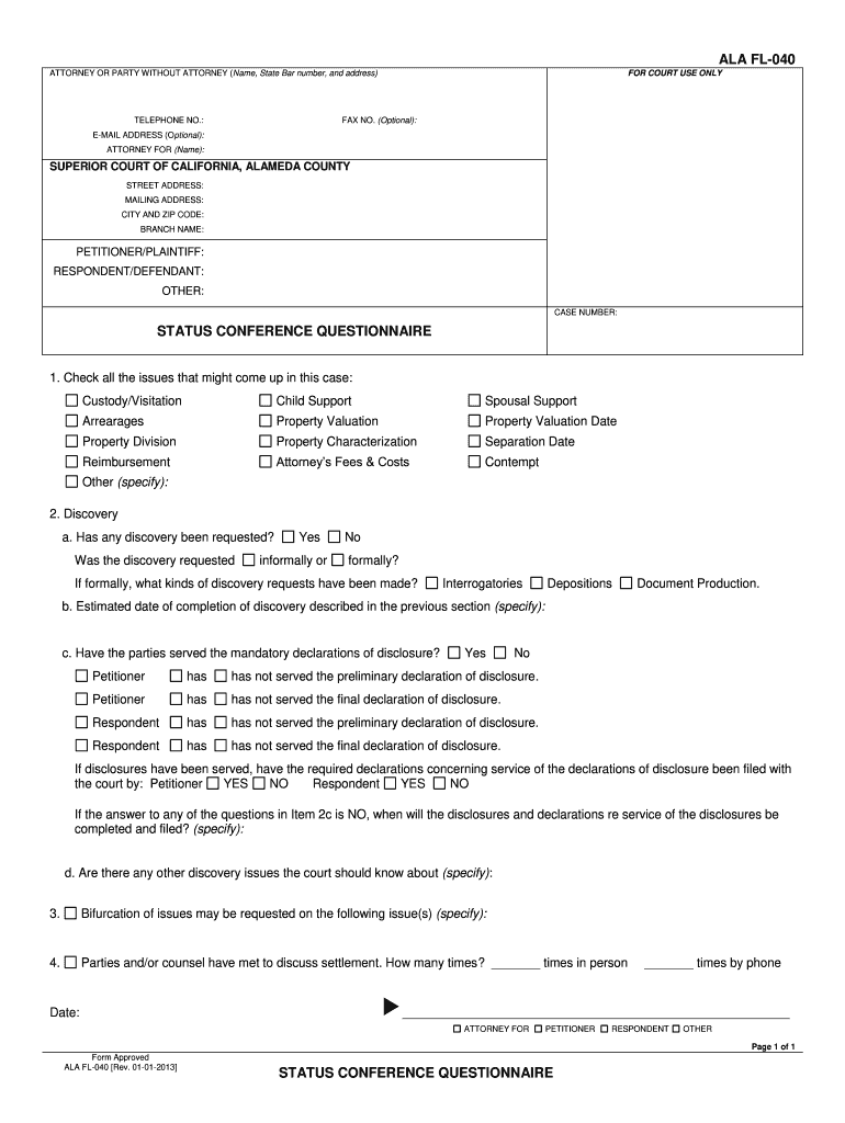  Status Conference Questionnaire 2013-2024