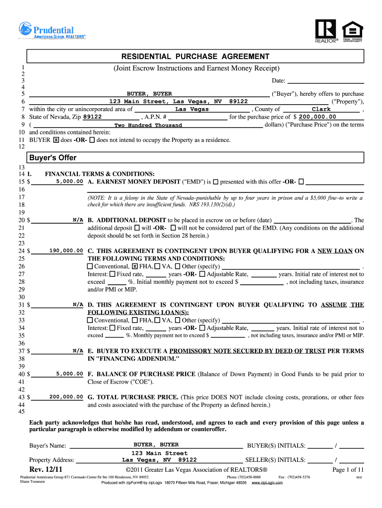 Blank Purchase Agreement  Form