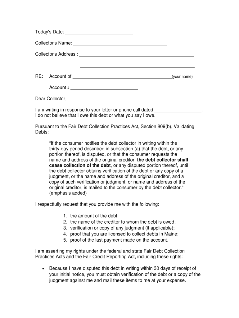 Collection Dispute Letter PDF  Form