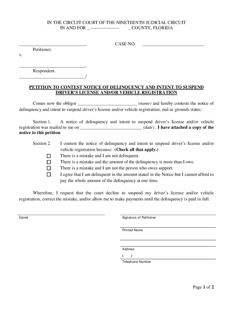 Petition to Contest Driver's License Suspension Florida  Form